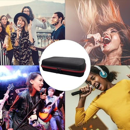 2 Slots Wireless Microphone Carrying Case, Travel Microphone Bag with Handle/Mesh Pocket for Accessories, EVA Hard Shell Microphone Storage Case Organizer for Wireless Mic System Handheld Microphones