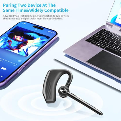 Bluetooth Headset Wireless Earpiece Single Ear Headset with Microphone | 180H Playtime 1000mAh Charging Case Wireless Charging LED Display Handsfree for iPhone Android PC Computer Trucker Drivers - color: Black