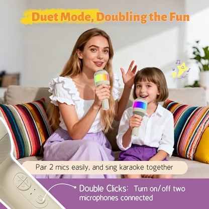 Wireless Karaoke Machine Portable Bluetooth Microphone with LED Light | Best Chritmas Birthday Festival Party Gift for Adults 3 4 5 6 7 8 9 10 11 12+ Year Old Girls Boys Kids (Beige) - color: Beige