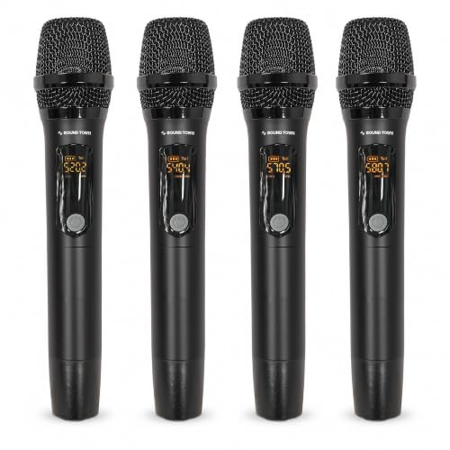 Sound Town 32-Channel Wireless Microphone Karaoke Mixer with 4 Rechargeable Metal Mics, Optical (Toslink), AUX for Smart TVs, Soundbars & Home Receivers, Tablet, PC (SWM15-4MAX) - color: Gloss Black