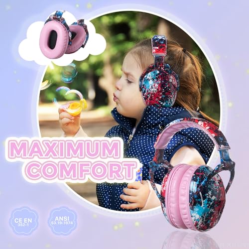 Kids Ear Protection Safety Ear Muffs, NRR 25dB Noise Reduction Children Earmuffs, Hearing Protectors for Sleeping, Studying, Airplane, Concerts, Fireworks-Red Pigment with Pink Band - color: Pink Bandred Pigment