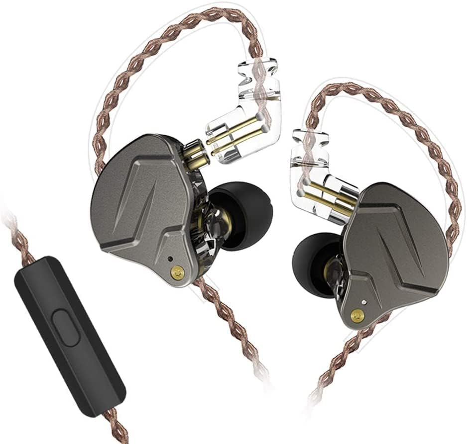 KZ ZSN Pro 1BA+1DD Wired Earphone HiFi Stereo Headphones in Ear Built in Mic Headset Premium Sound with 3.5mm Audio Plug & Detachable Cable for Musicians Singers Drummers(Grey with Mic) - color: Grey, size: With Mic