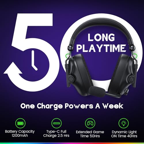 WESEARY Wireless Gaming Headset for Ps5, PC, Switch, 3D Stereo Sound-50Hr