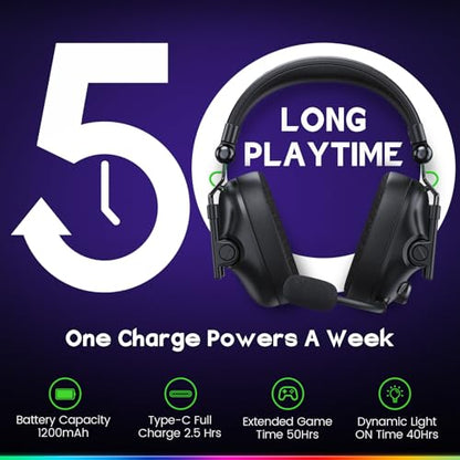 WESEARY Wireless Gaming Headset for Ps5, PC, Switch, 3D Stereo Sound-50Hr