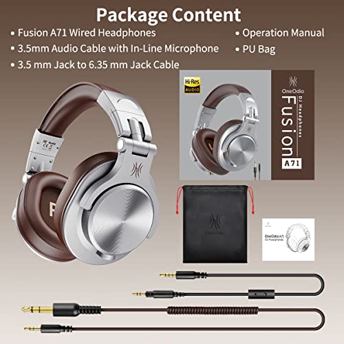 OneOdio A71 Hi-Res Wired Over-Ear Studio Headphones for DJ, Mixing - Silver - color: Silver Brown