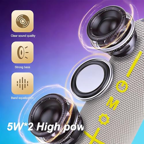 T&G Bluetooth Speaker RGB Lights, 15W Loud Stereo Sound | IPX5 Waterproof Shower Speaker, 24H Battery Portable for Outdoor Party Beach Pool (Gray) - color: Gray