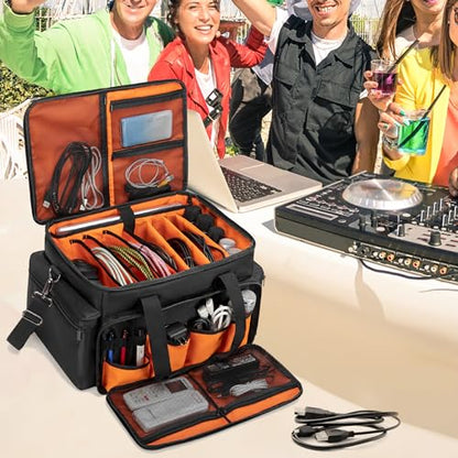 Trunab DJ Cable File Bag with Adjustable Dividers, 15.6'' Laptop Sleeve | Travel Musicians Gig Organizer Bag for DJ Gear , Music equipment and Accessories