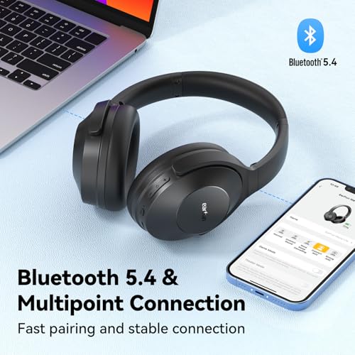 EarFun Wave Life Hybrid Active Noise Cancelling Headphones, Bluetooth 5.4 | Wireless Over Ear Headphones, 4 Mics AI Clear Call, Deep Bass, 60H Playtime, Comfortable Fit, Custom EQ Multipoint Connection