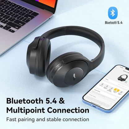 EarFun Wave Life Hybrid Active Noise Cancelling Headphones, Bluetooth 5.4 | Wireless Over Ear Headphones, 4 Mics AI Clear Call, Deep Bass, 60H Playtime, Comfortable Fit, Custom EQ Multipoint Connection