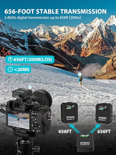 SYNCO Wireless Microphone System with Charging Case, G2A2 MEGA Dual Transmitter 8GB Storage of 24H 656ft Video Recording Streaming for Camera/Phone/PC/Laptop, Wireless-Lav-Mic-for-Camera | 24Bit Dual Channel Professional Mic for Creators, Noise Canceling