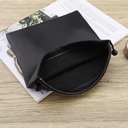 ECSiNG 2PCS Headphone Storage Bag Headset Drawstring Pouch PU Leather Earphone Carrying Bag Waterproof Lightweight Protective Case 22x20cm Black