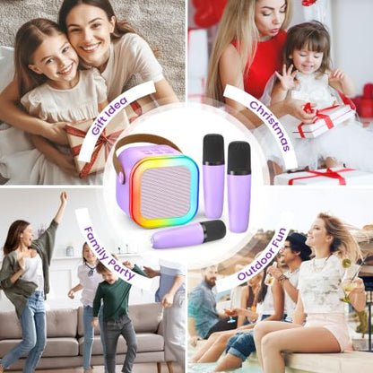 Mini Karaoke Machine, Portable Bluetooth Speaker & 3 Wireless Microphones | Karaoke Player Karaoke Microphone For Family Home Party Outdoor With HI-FI Sound | 5 Magic Sound | PA System | USB | TF | AUX - color: Deep Pink