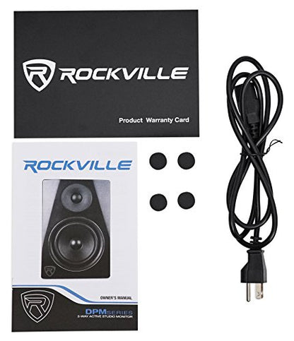 Rockville 2 DPM5W 5.25" White Powered Studio Monitors with RRS190S Pads | 150W Peak / 75W RMS Each, Class D Bi-Amped, XLR/TRS/RCA Inputs, DSP, 1" Neodymium Tweeter, 3-Angle Isolation Pads, 4-Items