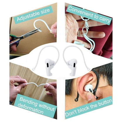 Ear Hooks Compatible with AirPods 4,3, 1, 2 and Pro & All in-Ear Headphones with Stems - 2 Pairs Adjustable Secure & Comfortable Prevent Falls Ear Holders for Headphones - Easy to Install (White) - color: White