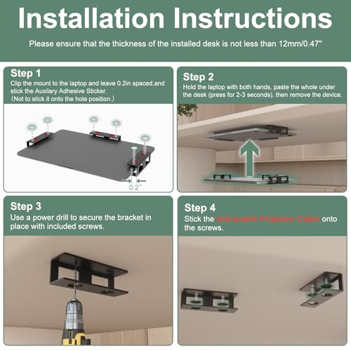 Under Desk Laptop Mount Metal Under Desk Laptop Holder with Anti-Scratch Pads Compatible with Lenovo HP Asus Acer Laptop,Mac Mini,Macbook,Keyboard Under Desk Shelf Tray with Headphone Hanger
