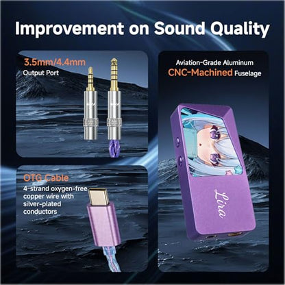 CVJ Lila USB C Headphone Amp DAC Dongle 3.5mm Jack Audio Portable Amplifier | Dual Output DSD 256, 4.4mm Balanced, High Res 32bit/384kHz, ES9039Q2M Chip for iPhone 15 Pro Max Plus iPad Android Phone - color: Purple