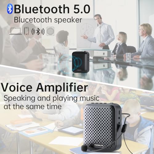 Voice Amplifier for Teachers with 2 Microphones, Portable Voice Amplifier with Headset Microphone, Personal Mini Voice Amplifier for Tour Guides Classroom Speaking Meetings Yoga (Dark Black)