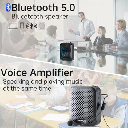 Voice Amplifier for Teachers with 2 Microphones, Portable Voice Amplifier with Headset Microphone, Personal Mini Voice Amplifier for Tour Guides Classroom Speaking Meetings Yoga (Dark Black)