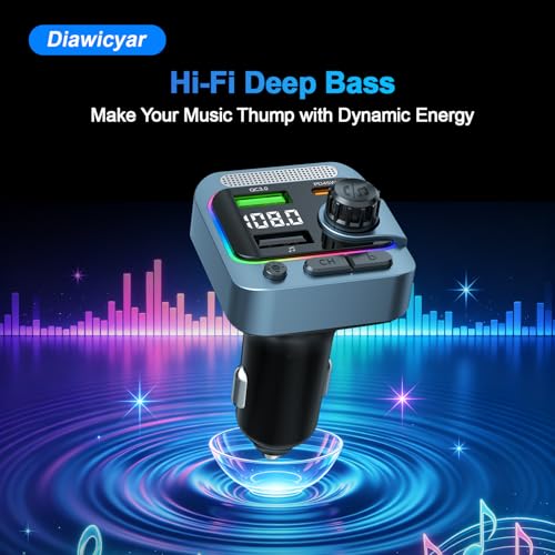63W FM Transmitter Bluetooth Car Adapter, Wireless FM Bluetooth Transmitter | [PD 45W & QC3.0] Fast Charge, Deep Bass Player, Hands-Free Calling, Blue - color: Blue
