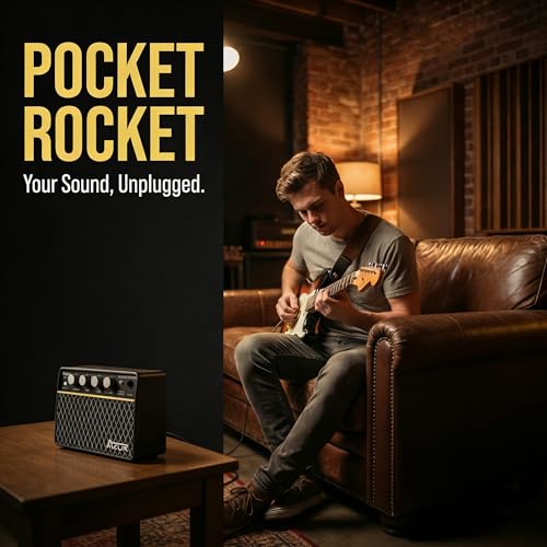 AZOR 10W Mini Guitar Amp, Rechargeable Portable Amp for Travel | Clean/Drive switchable, 6H battery life, 3.5mm headphone jack for silent practice, lightweight for travel