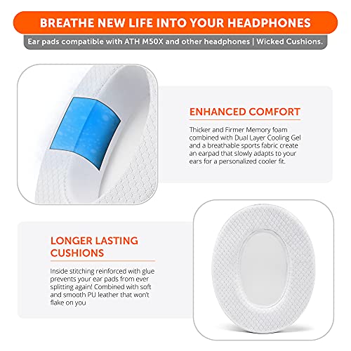 WC Freeze - Cooling Gel Earpads for ATH M50X / SteelSeries Arctis/HyperX | Made by Wicked Cushions | Fits SteelSeries Arctis, ATH M50X, Turtle Beach Stealth & More. Cooler for Longer | White - color: White