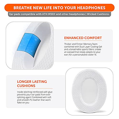 WC Freeze - Cooling Gel Earpads for ATH M50X / SteelSeries Arctis/HyperX | Made by Wicked Cushions | Fits SteelSeries Arctis, ATH M50X, Turtle Beach Stealth & More. Cooler for Longer | White - color: White