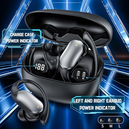 Wireless Earbuds with Earhooks in-Ear Earbuds Bluetooth 5.4 with ENC Noise Cancelling 75Hr Playback IPX7, 2025 Workout Bluetooth Earphones, HiFi Deep Bass Clear Highs Wireless Headphones