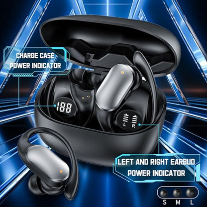 Wireless Earbuds with Earhooks in-Ear Earbuds Bluetooth 5.4 with ENC Noise Cancelling 75Hr Playback IPX7, 2025 Workout Bluetooth Earphones, HiFi Deep Bass Clear Highs Wireless Headphones