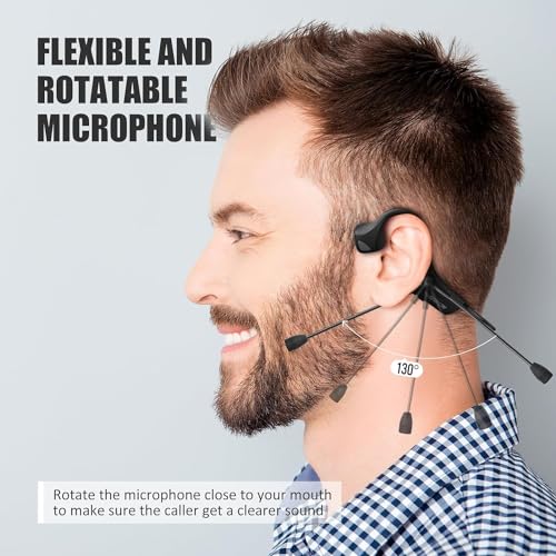 Bone Conduction Open Ear Bluetooth Headphones with Microphone, Noise Cancelling Wireless Computer Headset - color: Pro-Black