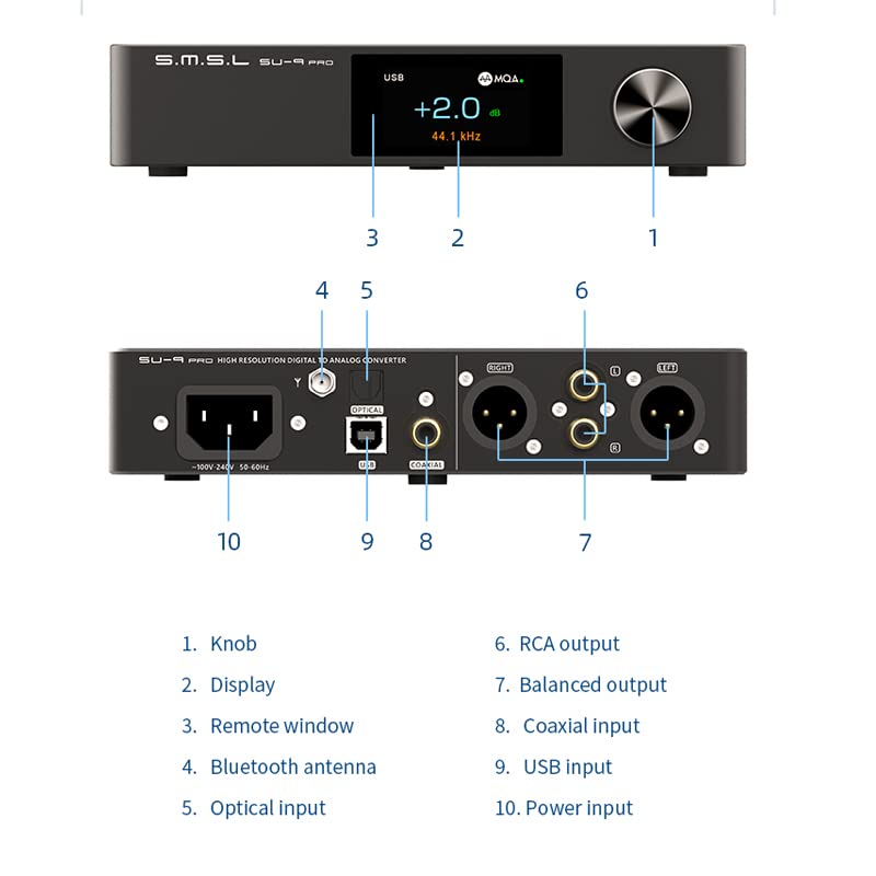 SMSL SU-9 PRO ES9039MPRO Decoder MQA&MQA-CD Bluetooth 5.0 High-Res Audio DAC XU316 768kHz/32Bit DSD512 with Remote Control