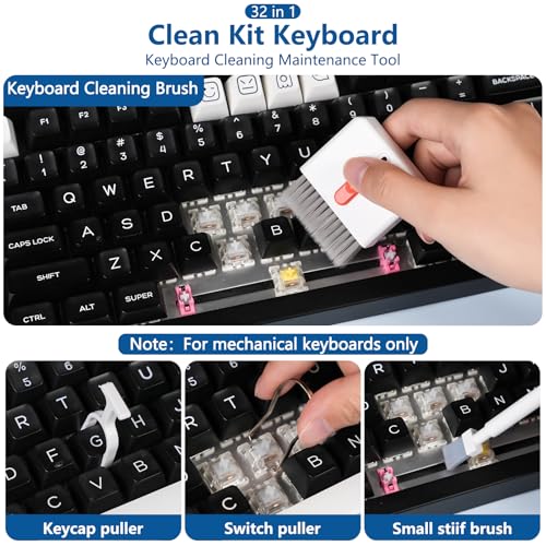 Inesore for Airpod Cleaner Kit,3-in-1 Multi-Function Cleaning Kit Pen Keyboard Cleaning Kit,32-in-1 Multi-Function Cleaner Tool for All Phone Laptop iPhone Device Charging Port