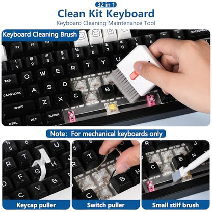 Inesore for Airpod Cleaner Kit,3-in-1 Multi-Function Cleaning Kit Pen Keyboard Cleaning Kit,32-in-1 Multi-Function Cleaner Tool for All Phone Laptop iPhone Device Charging Port
