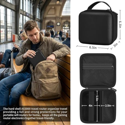 Router Case for TP-Link Wi-Fi 7/6 (BE3600/ AX1500/ AX3000), Black | Also Fits GL-BE3600/GL-MT3600BE/GL-AXT1800; Mesh Pocket for RJ45/Adapter; Business Travelers, Digital Nomads,Box Only - color: Black L, style: For BE3600