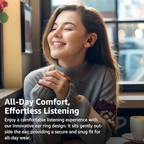 TOZO OpenEarRing Open Ear Earbuds 40H Bluetooth 5.4 Lightweight Comfort | Open Ear Clip On Wireless Earbuds with Smart Digital LED Display, Stable Connection, Secure Fit for Driving Workout Black - color: Black