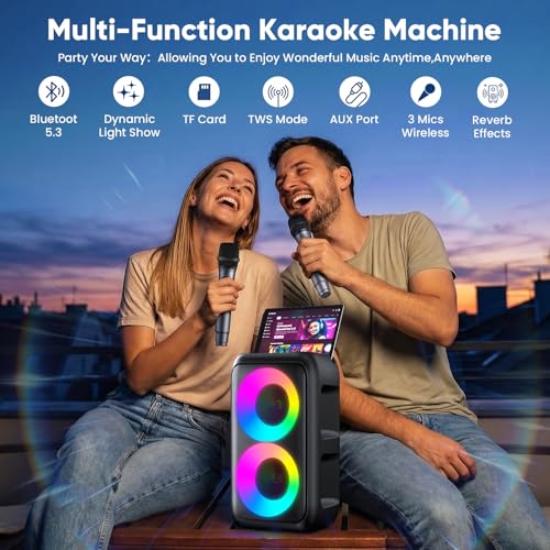 Karaoke Machine for Adults Kids, Portable Bluetooth Speaker with 3 Wireless Microphones, TWS Mode & LED Light, 10H Battery PA System, Home Party Outdoor Camping Birthday Gifts (3 Mics) - size: 3 Mics