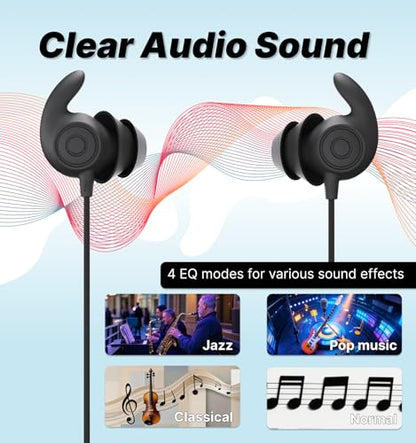 Hmusic HS88 Sleep Earbuds for Side Sleepers, 30dB Noise Isolation | Ultra-Thin Silicone, 12H Playtime with Sleep Timer, Secure Fit Neckband Headphones for Yoga, Travel, Audiobooks & Meditation - color: Black