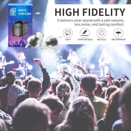 LYSIAN High Fidelity Concert Ear Plugs, 23dB, 2 Pairs with Case, Blue | Reusable soft musician earplugs for concerts, festivals & raves; 23dB noise reduction, 2 pairs with aluminum case - color: Blue&black