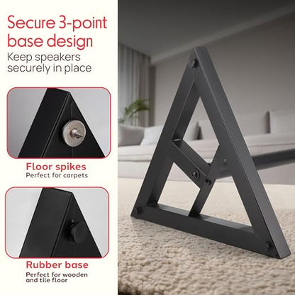 Pyle Speaker Stand Pair of Sound Play 1 and 3 Holder - Telescoping Height Adjustable from 26” - 52” Inch High Heavy Duty Three-point Triangle Base w/ Floor Spikes and 9” Square Platform, Black