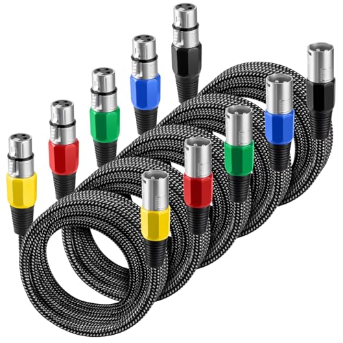 XLR Cable 20 FT/5 Pack, Microphone Cable 3 Pin Nylong Braided Balanced XLR Male to Female Heavy Duty Mic Patch Cords (Pure Copper Conductors) - size: 20FT