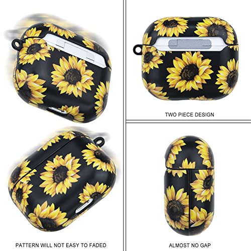 Compatible with Airpods 3rd Generation Case - Wonjury Protective Hard Compatible with Airpods 3 Case Cover with Cleaner Kit Women Girls Keychain, Sunflower - color: Sunflower