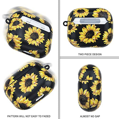 Compatible with Airpods 3rd Generation Case - Wonjury Protective Hard Compatible with Airpods 3 Case Cover with Cleaner Kit Women Girls Keychain, Sunflower - color: Sunflower