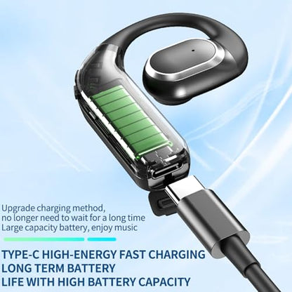 Single Earbud Bluetooth Trucker Headset Wireless Earpiece for Driving | One Ear Earbuds Bluetooth Open Ear Earphone Running Sports Headphones with Ear Hook Trucker Blue Tooth Headset for Business - color: Black