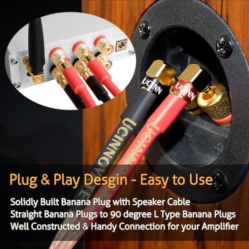 UCINNOVATE 2 Pack 13 AWG Speaker Cable with Banana Plugs, 2X 2m HiFi Speaker Wire with 4mm Gold-Plated Right Angle Banana Plugs, Solid Audio Cable Cord for Audiophile Home Theater - size: 2 x 2m HiFi Speaker Cable
