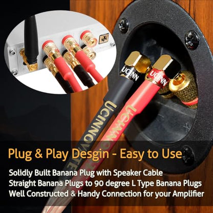 UCINNOVATE 2 Pack 13 AWG Speaker Cable with Banana Plugs, 2X 2m HiFi Speaker Wire with 4mm Gold-Plated Right Angle Banana Plugs, Solid Audio Cable Cord for Audiophile Home Theater - size: 2 x 2m HiFi Speaker Cable