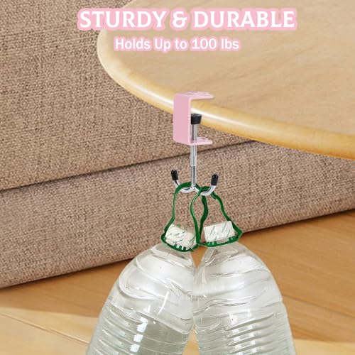 2Pcs Adjustable Purse Hooks Multi-Use Purse Hanger for Table & Desk | 100Ib Capacity Heavy-Duty Alloy Backpack Hanger for Handbag, Headphone, Umbrellas, Space-Saving Desk Organizer (Blue & Pink)