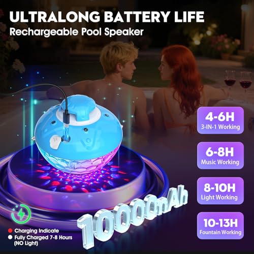 Bluetooth Pool Speaker w/Colorful Pool Fountain Light, 3 in 1 Floating Pool Speaker Loud Sound, IP68 Waterproof Floating Hot Tub Speakers, Bluetooth 5.4, 24H Playtime Pool Wireless Speakers - color: Deep Blue