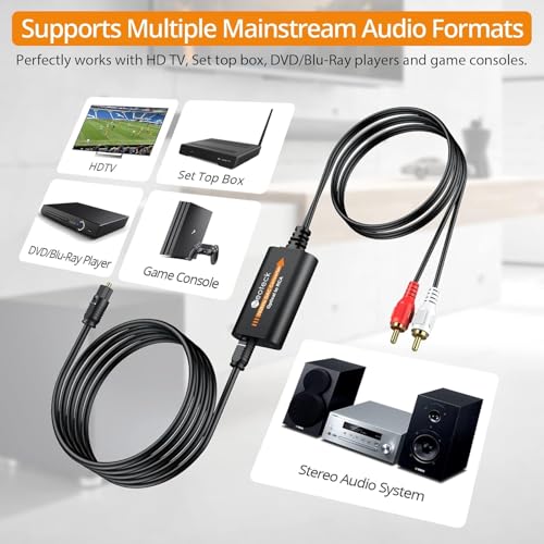 Neoteck 192kHz DAC Converter 7ft/2.1m Optical to RCA Cable | SPDIF to RCA Digital to Analog Converter for HDTVs Set-Top Boxes DVD/Blu-Ray Players-Male Output