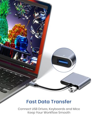 USB C to Dual HDMI Adapter, 4K@60Hz HDMI Splitter for Dual Monitors Extended Display, 100W PD Charging, USB-A Port, Windows Supports Multi-Monitor with 3 Screens, macOS Limited to Mirror Mode