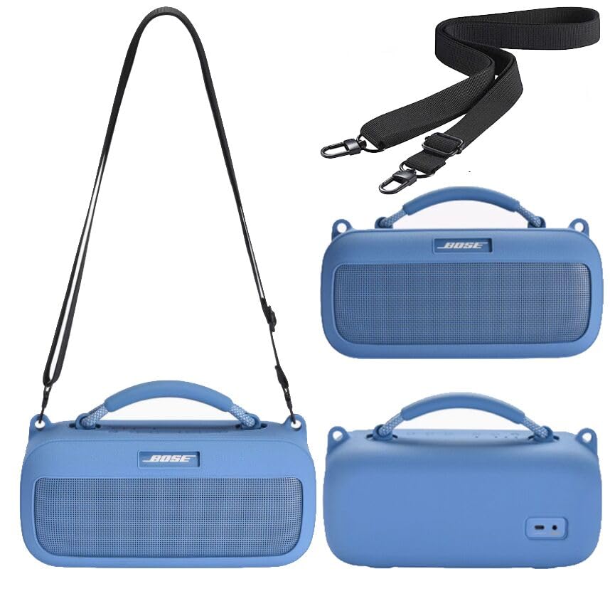 Protective Case for Bose SoundLink Max, Silicone Case Cover with Shoulder Strap for Bose SoundLink Max (Blue) - color: Blue