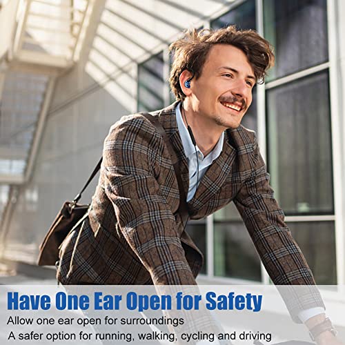 Wired Stereo-to-Mono Single Earbud with Mic and Control, Right Ear Only | Over Ear Hook, Mono Earphone Case, for Cell Phones Laptop, One Ear in-Ear Headphone Headset for Driving Sport Running Cycling